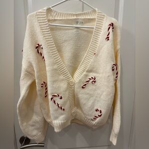 NWT Luna Ivy Candy Cane Cardigan Sweater - Cream - M